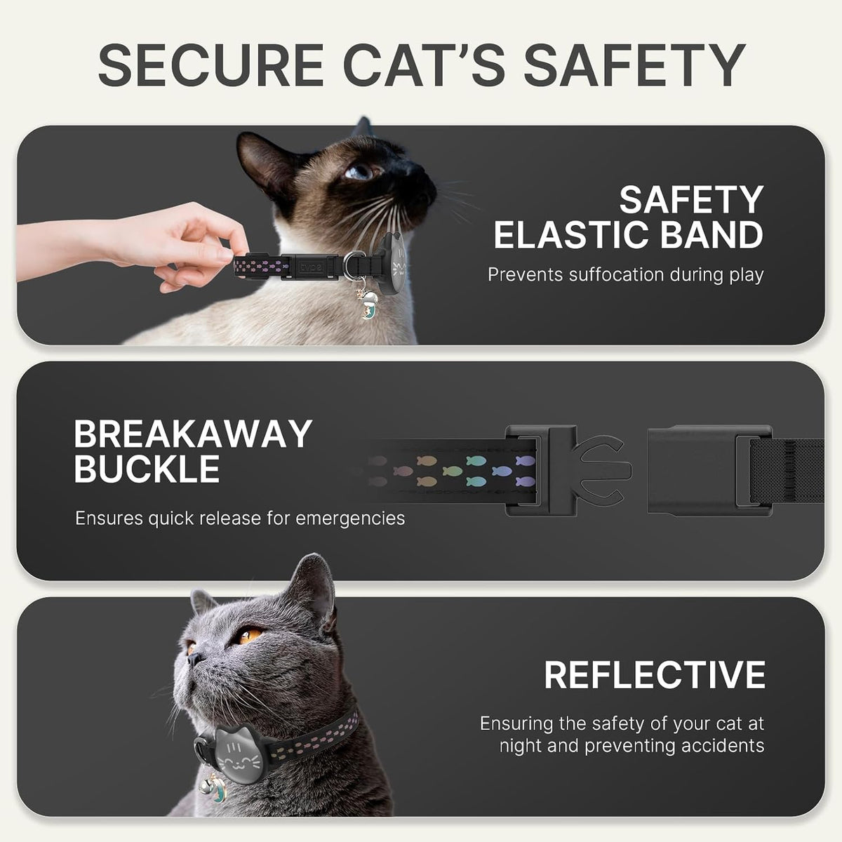 AirTag Cat Collar, Reflective Breakaway Collar - Classic Black / Small(9-13inch) - image 4