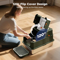 FURTIME Stainless Steel Litter Box with Lid - X-large / Green - image 2