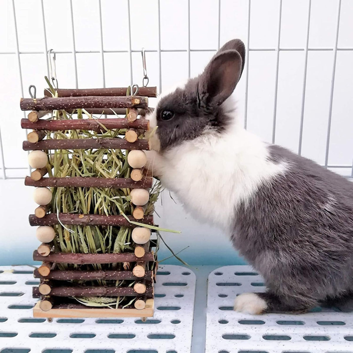 Hanging Apple Wood Rabbit Hay Feeder for Chinchilla Bunny Hamster