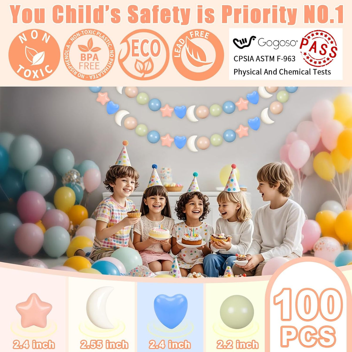 GOGOSO star, heart and moon ball pit balls in a pastel color mix with storage bag - view 32