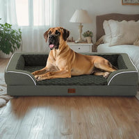 Orthopedic Waterproof Dog Bed for Extra Large Dogs, Memory Foam XL Dog Bed with Sides, Egg-Crate Foam and Non-Slip Bottom Jumbo Dogs Couch Beds with Washable Removable Cover(Jumbo,Dark Green)