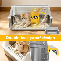 Stainless Steel Litter Box with Scoop, Small Metal Pan for Cats - Light Gray - image 2