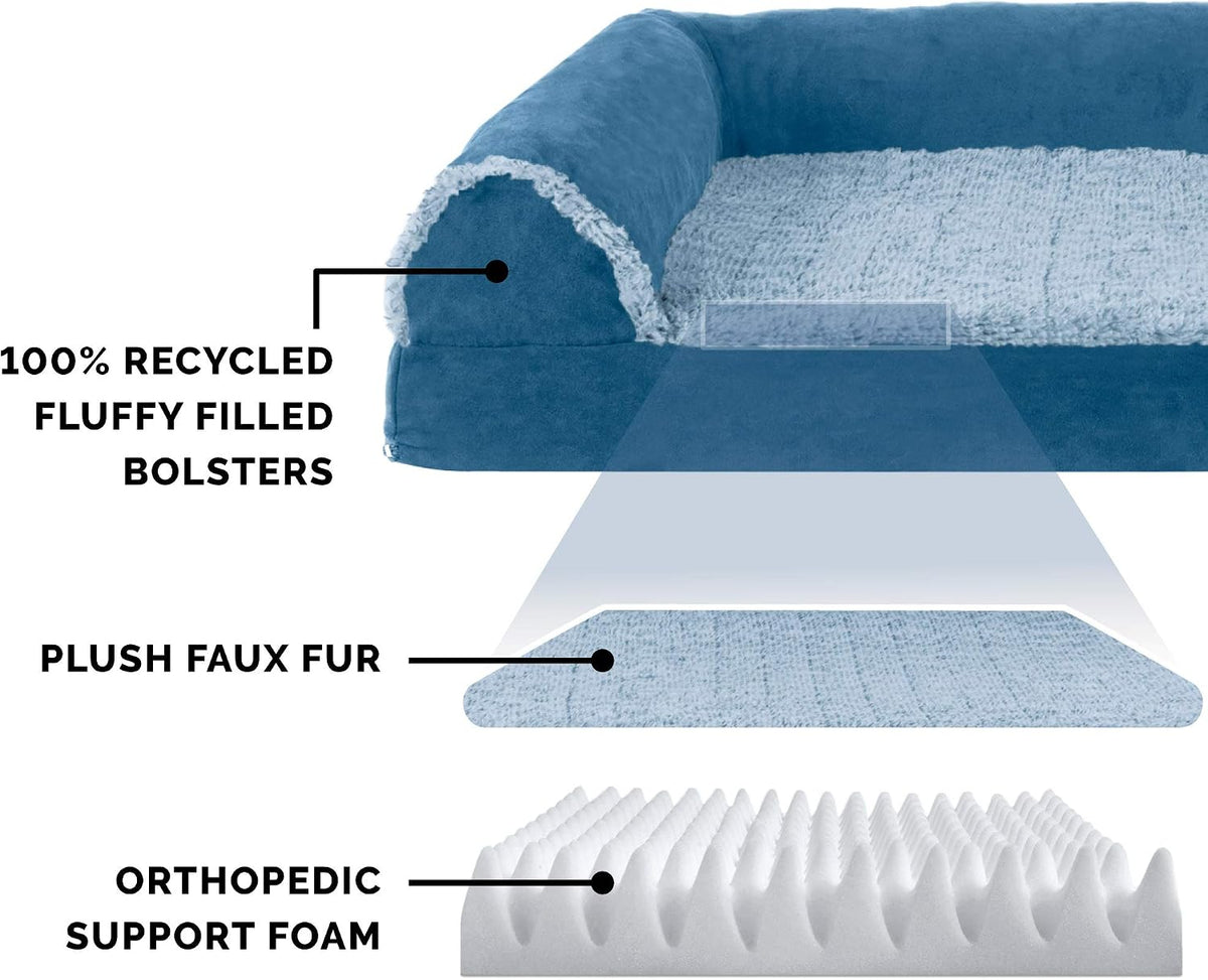 Furhaven Orthopedic Dog Bed for Large Dogs w/ Removable Bolsters - Large / Marine Blue - image 4