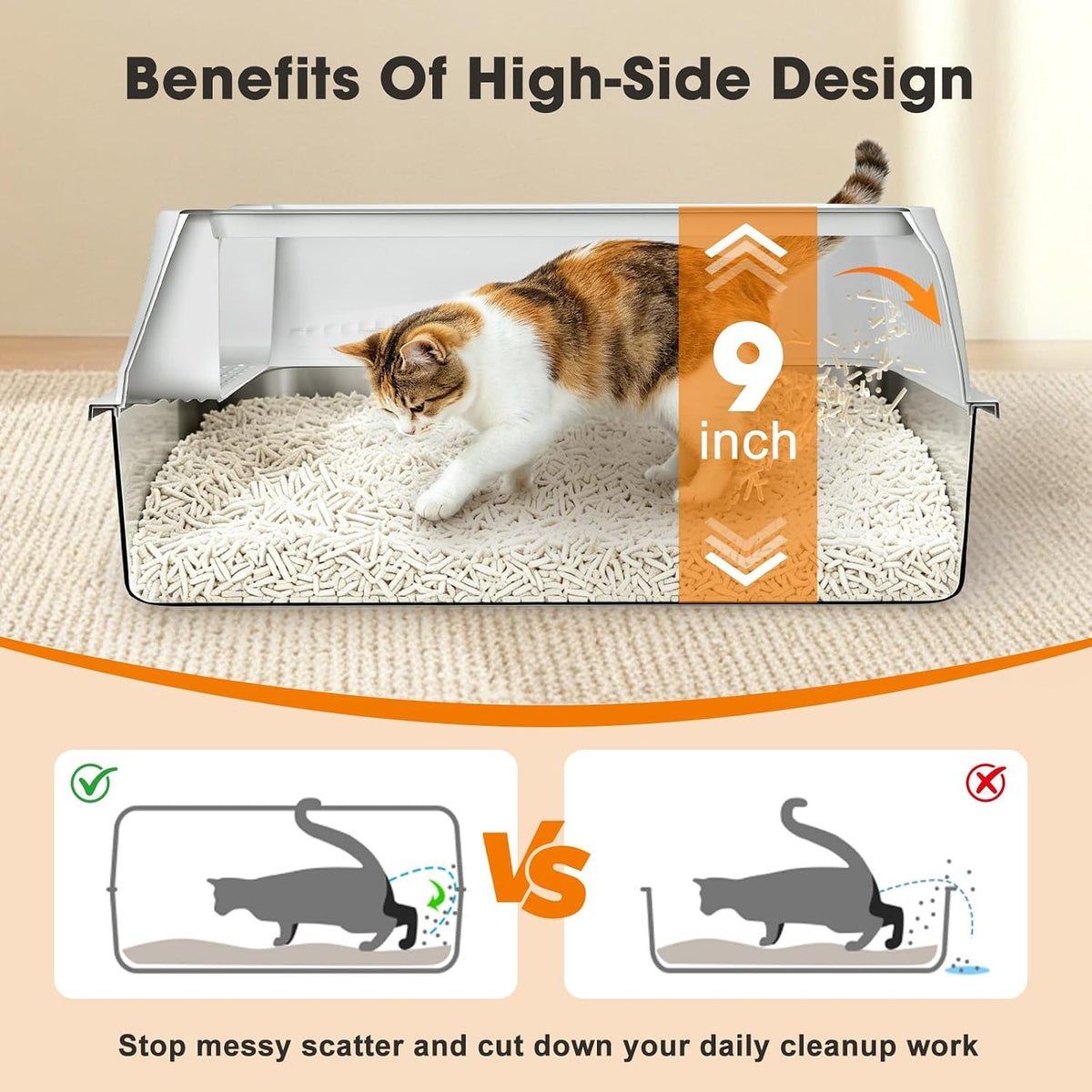 AIPERRO Stainless Steel Litter Box with Lid - Silver Gray / Large / 1 Count - image 4