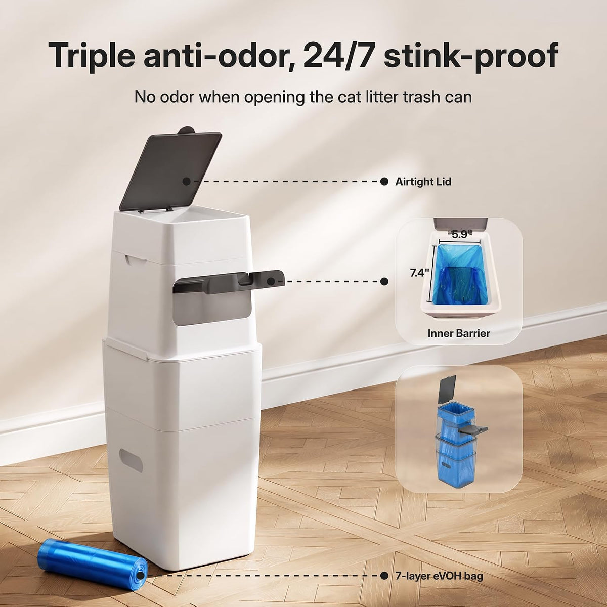 GKJ Cat Litter Box Waste Disposal System for Odor Control Cat Litter - 11.2L+48 Bags - image 4