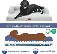 Orthopedic Dog Beds for Large Dogs, Waterproof Dog Beds, Memory Foam Dogs Couch Beds, Comfy Bolster Pet Bed with Removable Washable Cover, Nonskid Bottom (Large,Grey White)