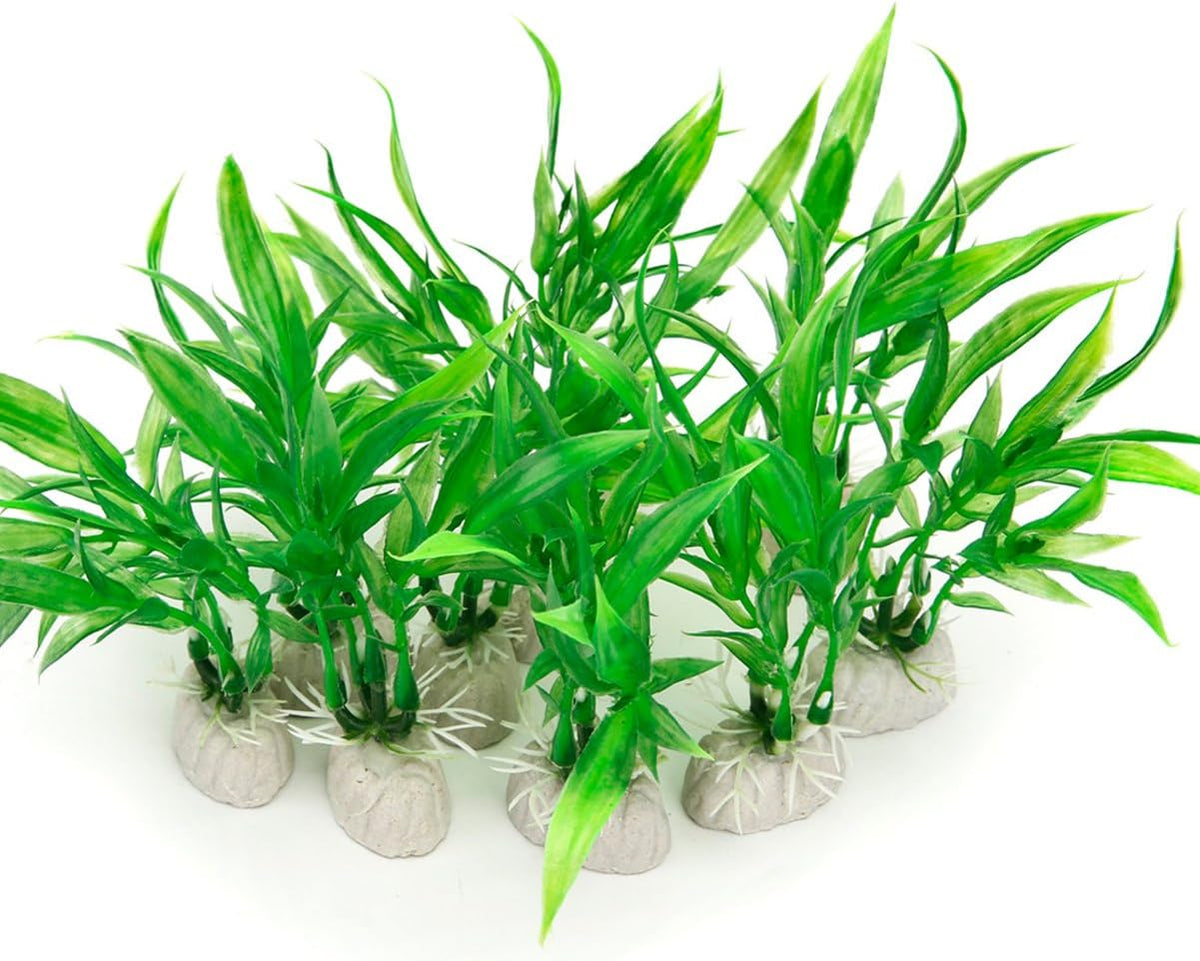 COMSUN 10 Pack Artificial Aquarium Plants - Green / 10