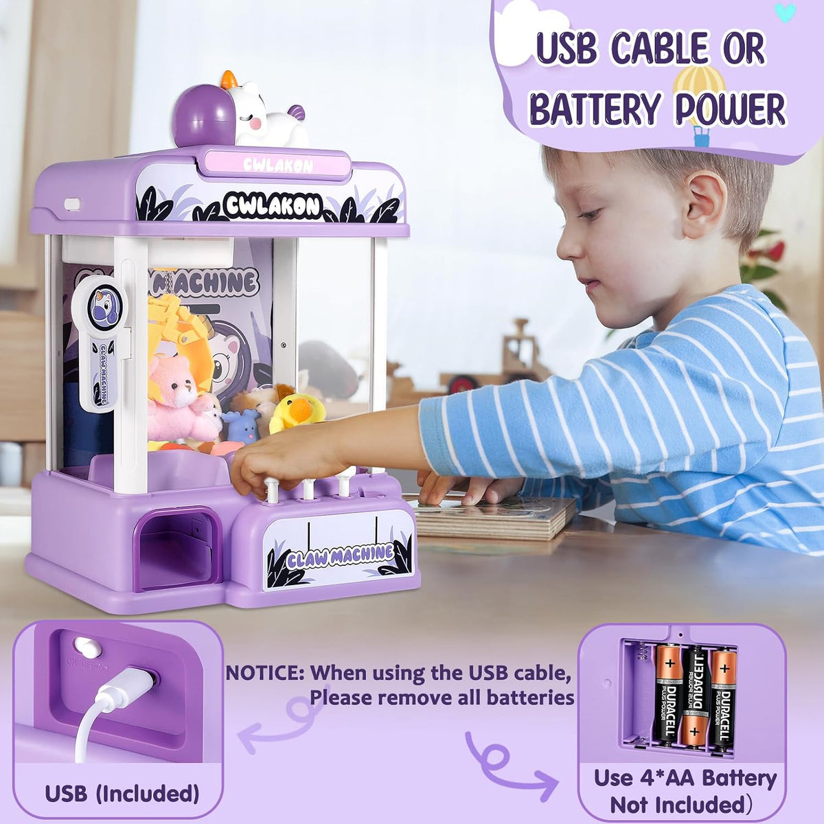 CWLAKON Claw Machine for Kids Boys Dinosaur Toys - Purple - image 3