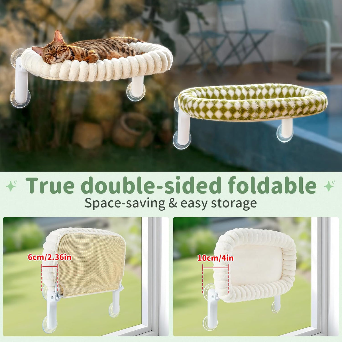 Sunhoo Foldable Cat Window Perch - Tan / 23.62"L x 11.8"W x 9.45"TH - image 3