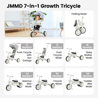 JMMD 7-in-1 Toddler Tricycle for Ages 1-5 - Gray - image 2
