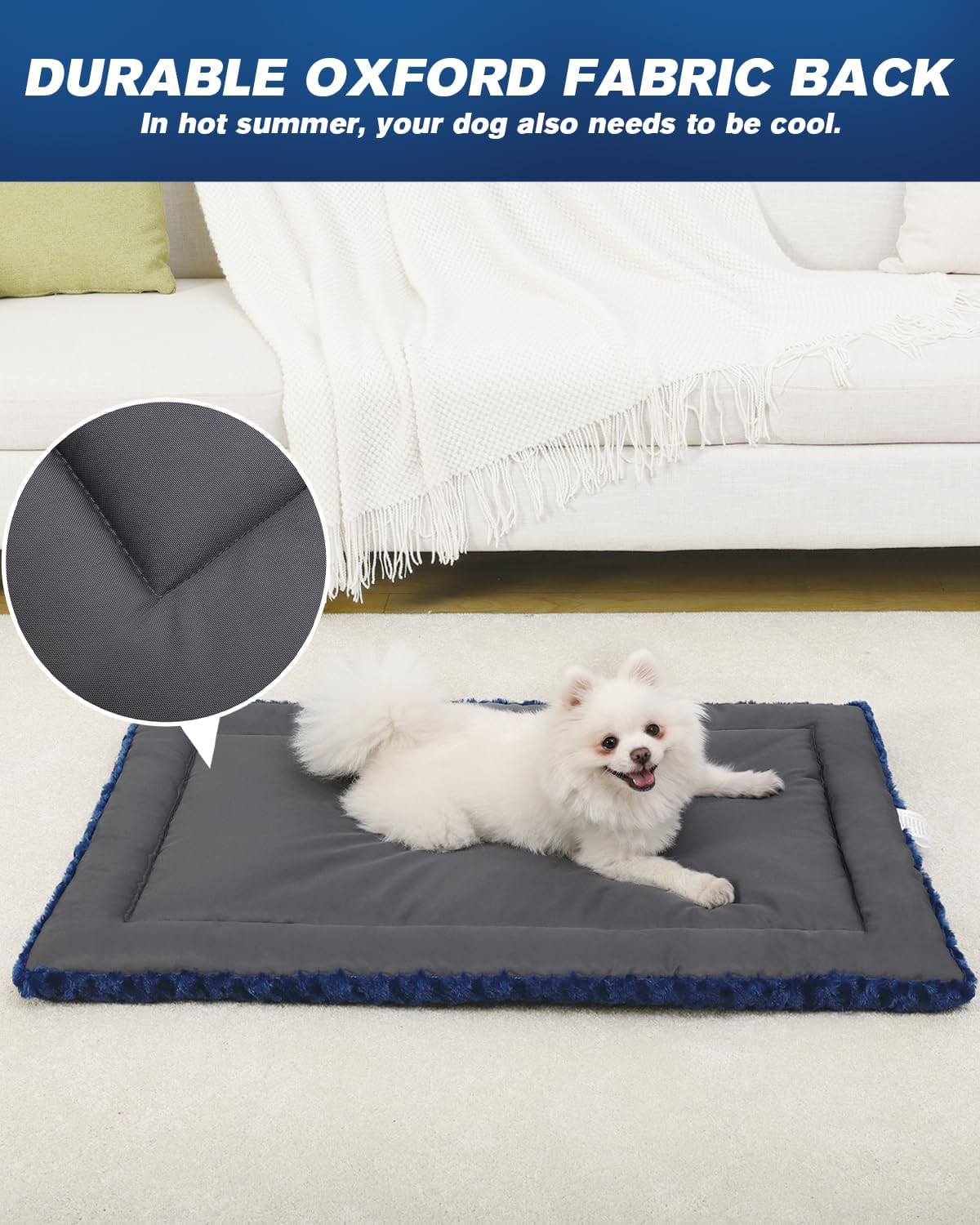 Exsnugy Washable Dog Bed Mat Medium Size Fluffy Pet Crate Pad 36x23 – Essentials for Dogs - Blue / 36.00" x 23.00" x 1.50" - image 3