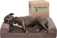 Furhaven Orthopedic Dog Bed for Large/Medium Dogs w/ Removable Bolsters & Washable Cover, For Dogs Up to 55 lbs - Faux Fur & Velvet Sofa - Driftwood Brown, Large