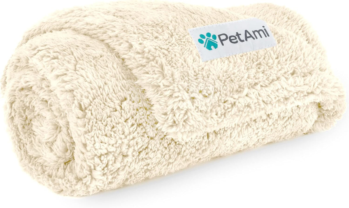 PetAmi Fluffy Sherpa Waterproof Dog Blanket for Small Pet Cat - Beige / Small (24x32)