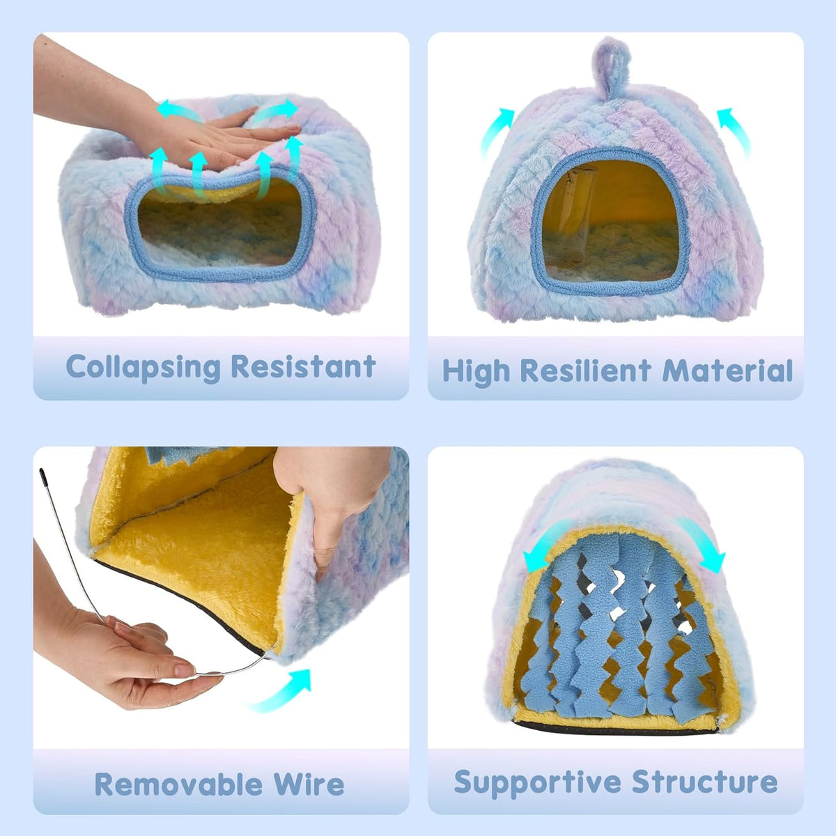 Avont 2-Pack Guinea Pig Tunnel & Hideout Bed Set – Daily Care for Small Pets - Blue - image 3