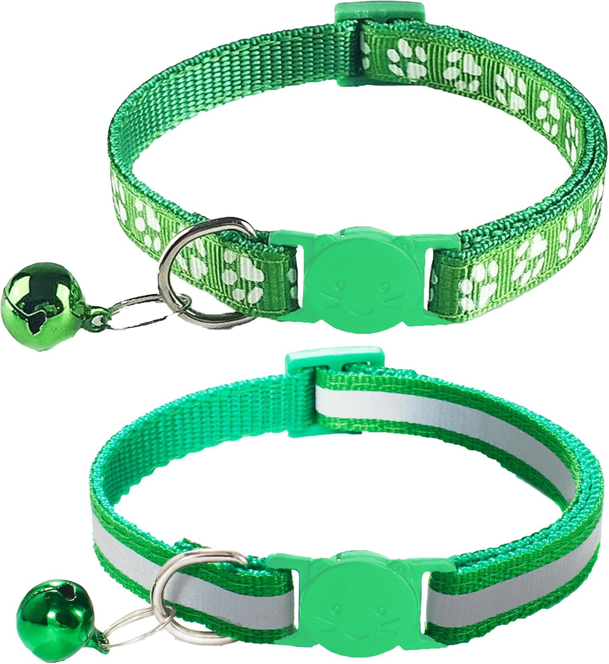 2 Pack Breakaway Cat Collars with Bells - Green