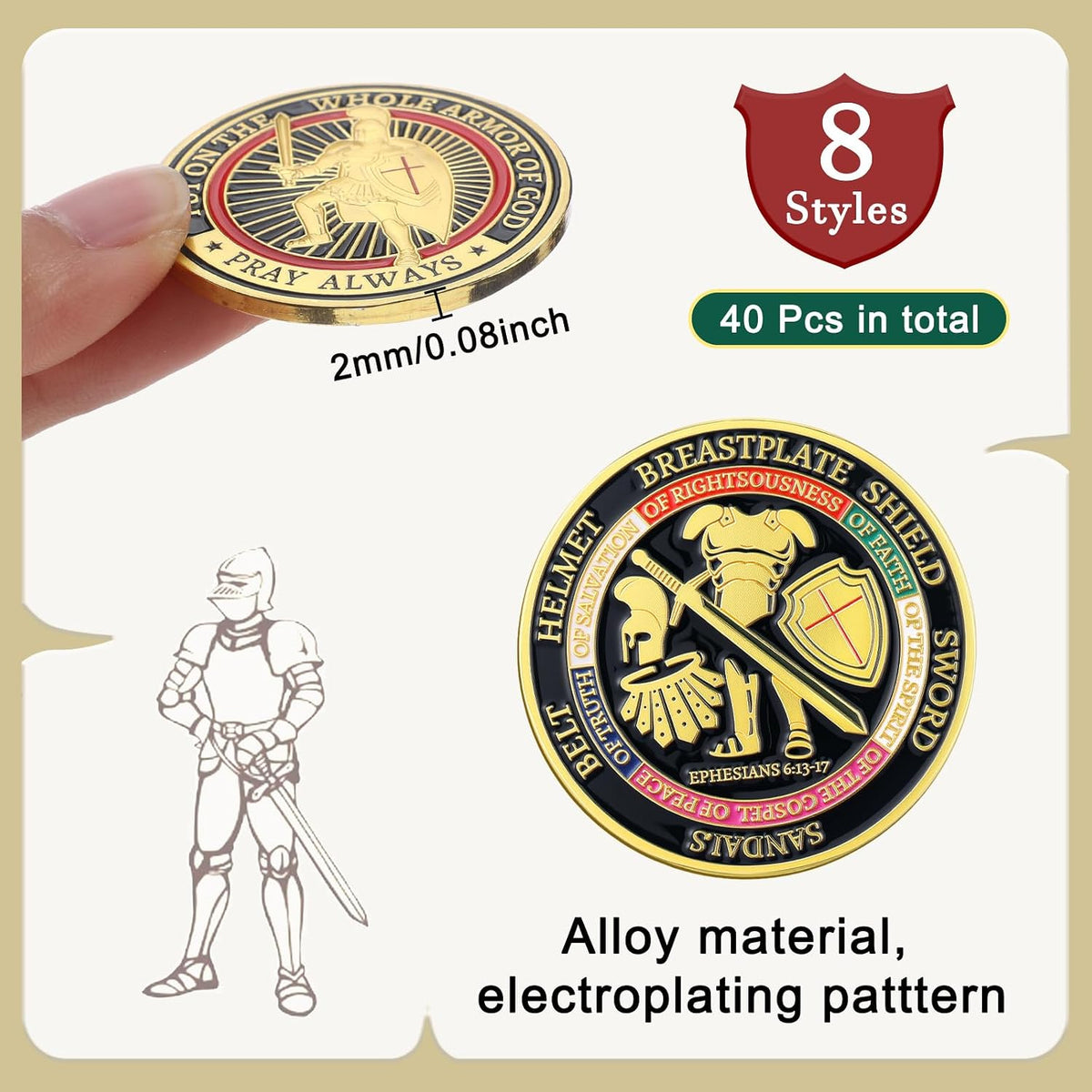 Nosiny 40 Christian challenge coins in gold zinc alloy with double sided print - view 16