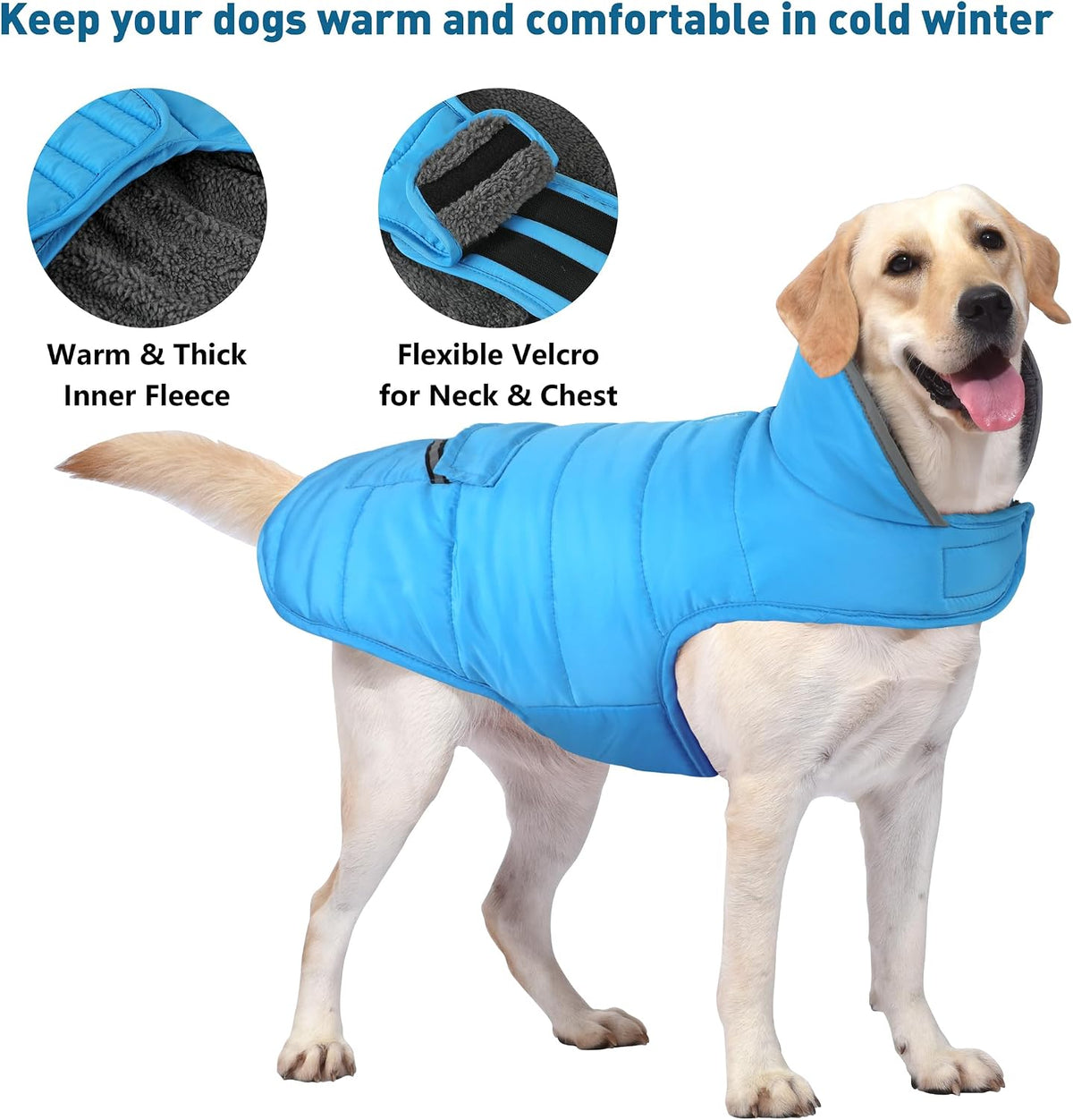 Waterproof windproof dog winter coat with fleece lining and reflective stripes - view 2