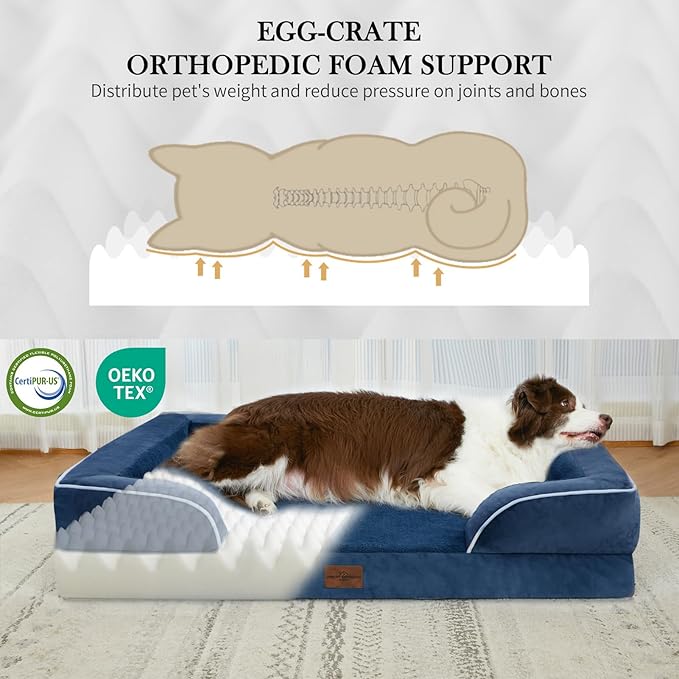 Comfort Expression Small Dog Beds Waterproof Cat Beds Orthopedic Foam Sofa Beds for Small Dogs Comfy Pet Bed with Washable Removable Cover & Non-Slip Bottom(XX-Small,Navy Blue)