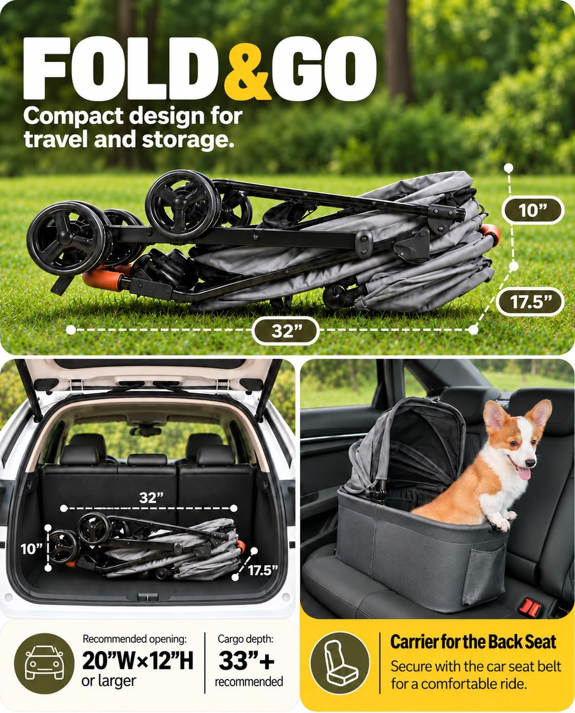 Zoosky 3 in 1 Dog Stroller - Dark Gray / 3 in 1 - image 4