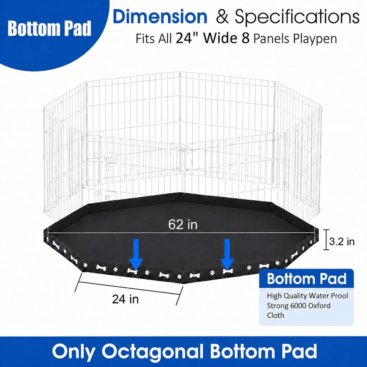 PEEKABOO Foldable Rustproof Dog Playpen with Door, 8 Panels 24"H – Essentials for Dogs - Only Octagonal Printed Bottom Pad - image 2