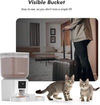 Automatic Cat Feeder for 2 Cats - 8L/34 Cups Large Capacity Auto Food Dispenser with LCD Screen, 2 Food Trays, Timed Cat Feeder, Up to 50 Portions 6 Meals Per Day, Keep Fresh, White
