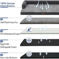 Orthopedic Dog Beds for Large Dogs, Waterproof Dogs Beds, Memory Foam Dog Couch Beds, Comfy Bolster Pet Beds with Removable Washable Cover, Nonskid Bottom (Large, Dark Grey)