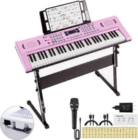 Kids Keyboard Piano, 61 Key Electronic Piano – Fun for Kids & Family - Pink with Stand