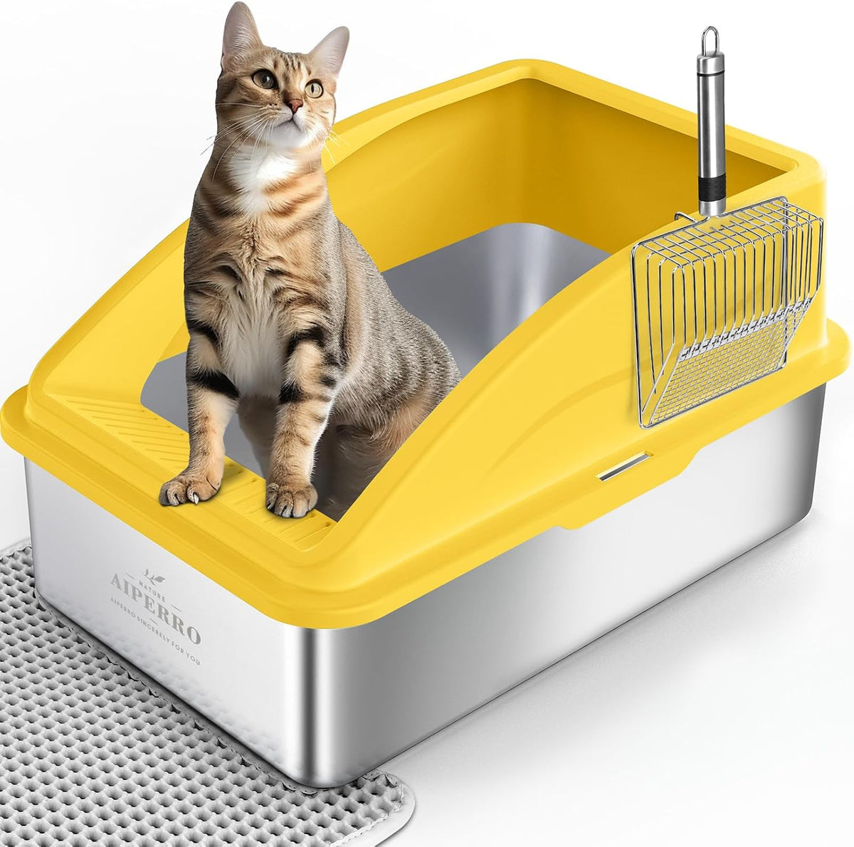 AIPERRO Stainless Steel Litter Box - Mustard Yellow / X-Large