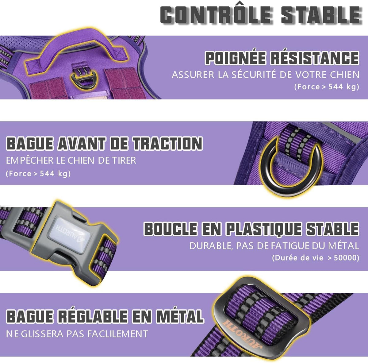 AUROTH Dog Harness for Large Dogs - Purple / S(Neck:14-21",Chest:20-31"),18-35 lbs - image 3