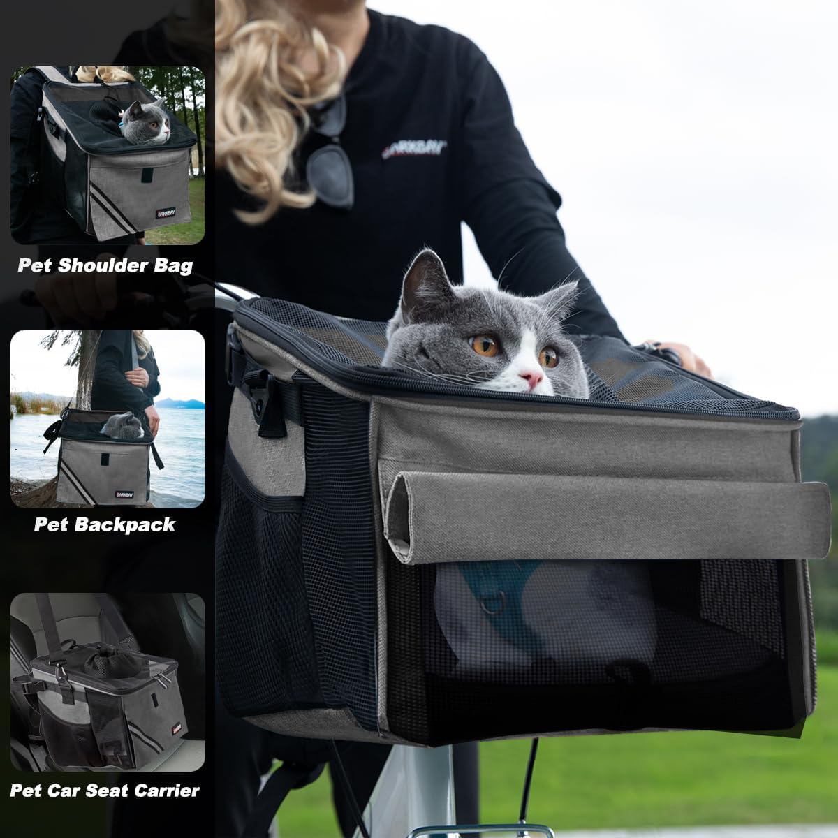 Pet Carrier Bicycle Basket Bag Pet Carrier/Booster Backpack for Dogs - Titanium / 10.6"L x 11.4"W x 11.4"H - image 2