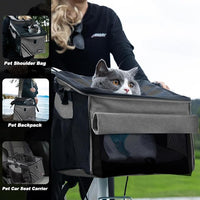 Pet Carrier Bicycle Basket Bag Pet Carrier/Booster Backpack for Dogs and Cats with Big Side Pockets,Comfy & Padded Shoulder Strap,Travel with Your Pet Safety（Titanium）