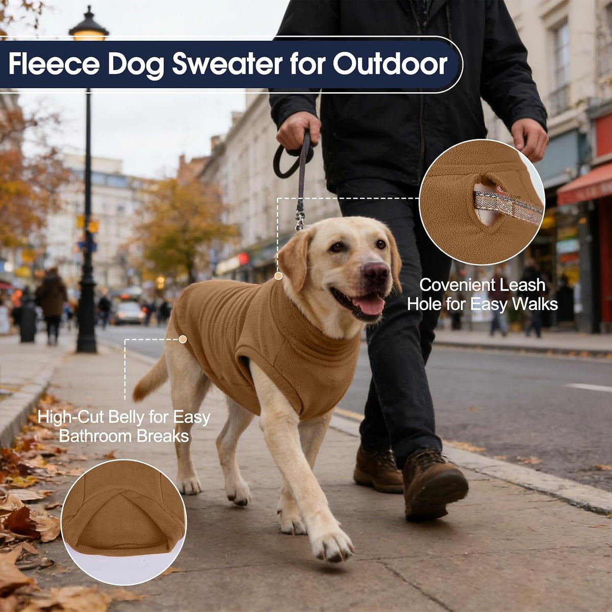 2 Pack 3XL Fleece Dog Sweater for Labrador, Leash Hole - Dark Brown & Light Brown / X-Large(Chest Girth: 19.3") - image 3