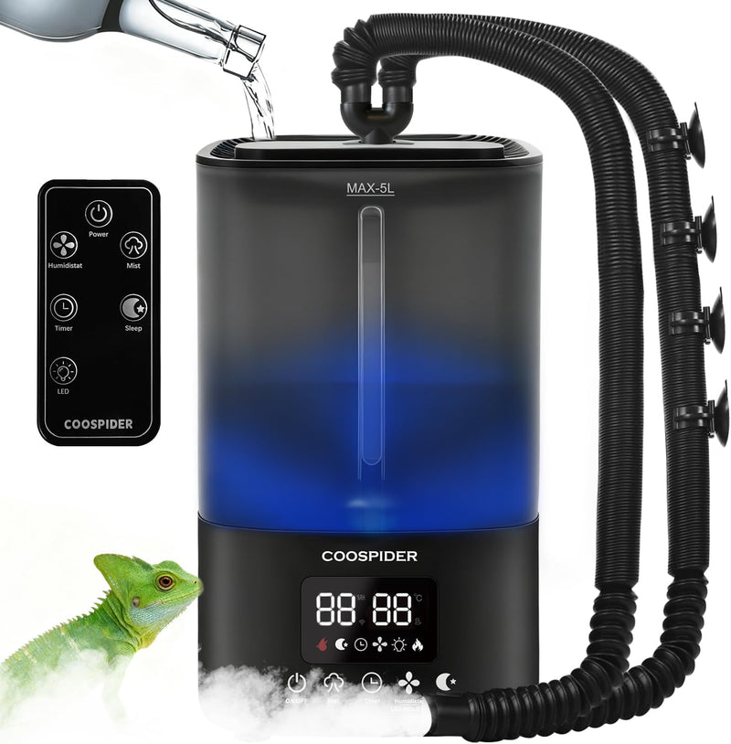 Coospider Reptile Fogger Humidifier - 5L/1.32Gallon-Dual-UP
