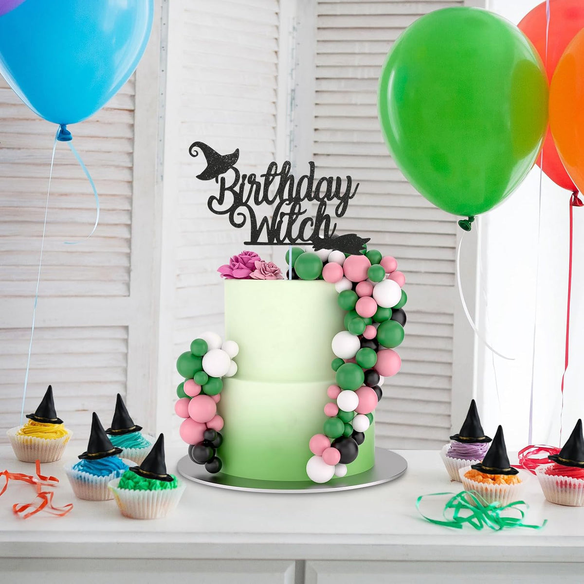 ASTARON 32 Pcs Foam Balls Cake Topper Decorations for Party Cake - Pink Green Black - image 4