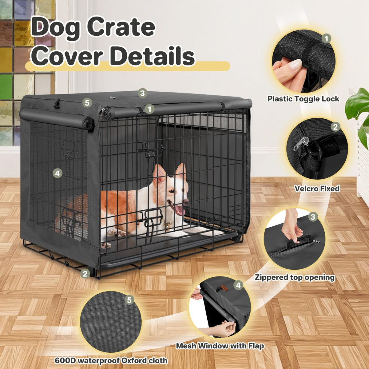 Dog Crate Cover, Kennel Covers Fit for 30 Inch Dogs Crate - Black (with left window) / 30 Inch - image 3