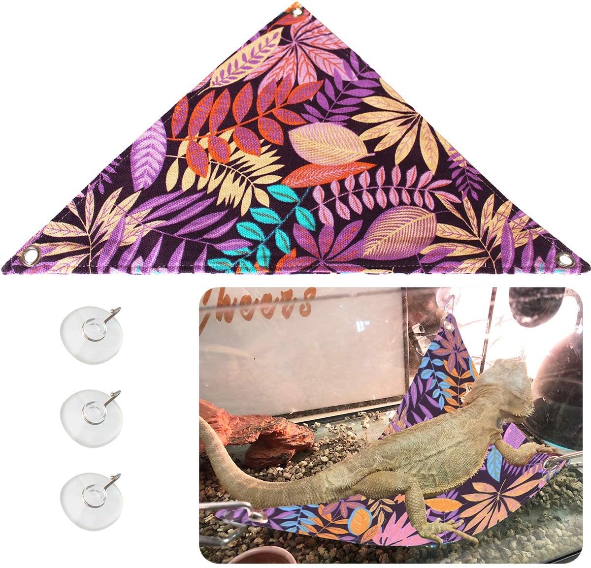 Bearded Dragon Hammock, Reptile Lizard Lounger Ladder Accessories Terrarium Habitat Decor for Large - Purple
