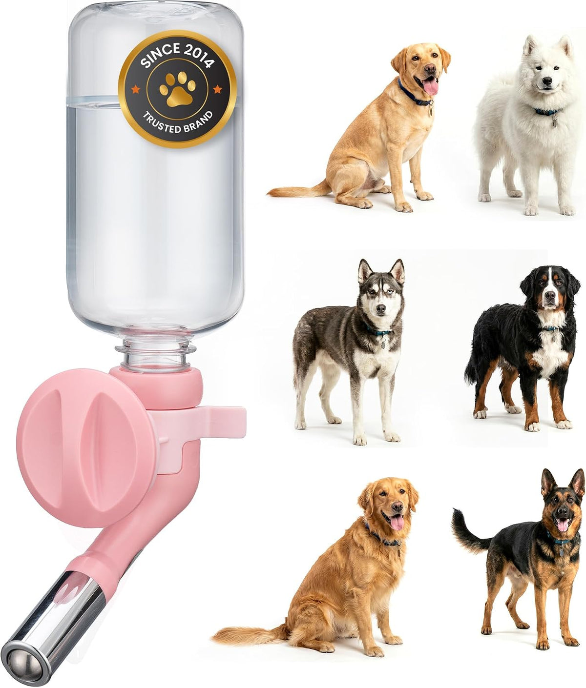 Choco Nose Patented No-Drip Dog Water Bottle/Feeder for Dogs/Cats - C570 Pink / Large Sized Dogs-16.9 fl.oz