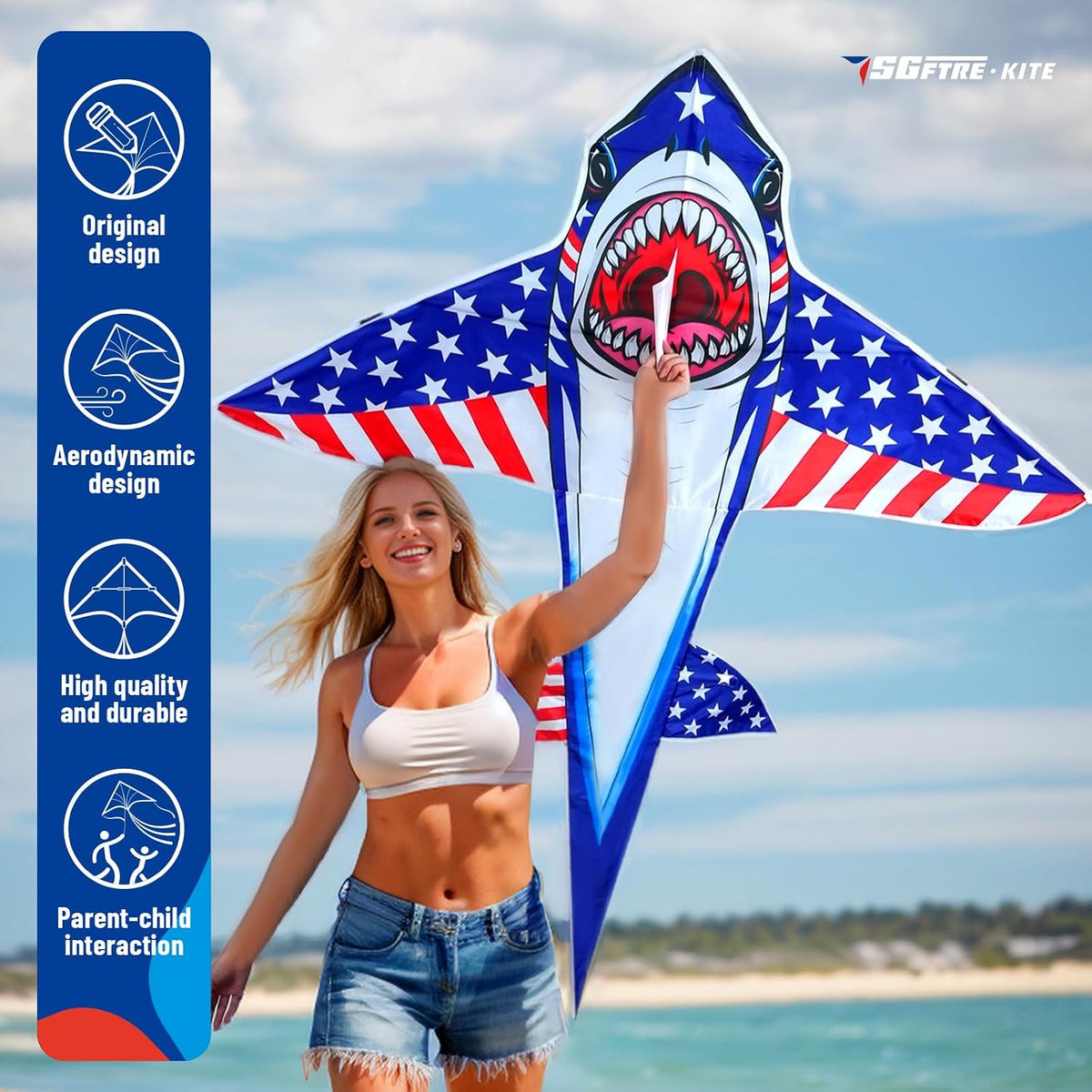SGftre Complete Kite with Handle, Line & Accessories - 1 / Flag shark - image 2