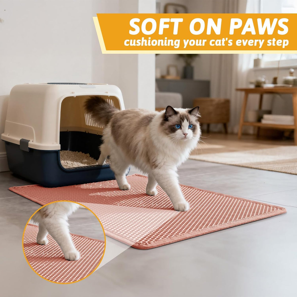 Pieviev Cat Litter Mat, Double-Layer Waterproof Litter Trap - Coral Red / 30x24 Inch - image 4