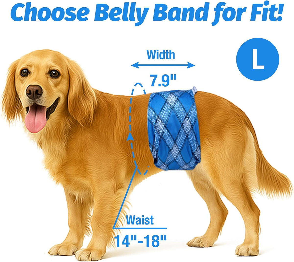 Pet Soft Dog Belly Bands - Washable Dog Diapers Belly Band for Male Dogs, Reusable Male Dogs Wraps - Blue Plaid / Large (14''-18'') - image 4