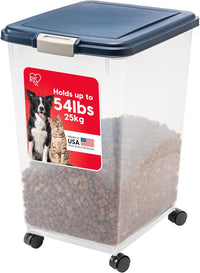IRIS USA Airtight Pet Food Storage Rolling Container - 54 lbs / Navy