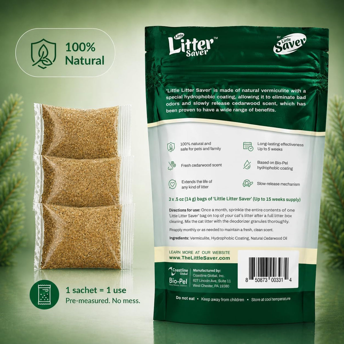 Little Litter Saver | a New Generation Of Cat Litter Box Deodorizer | Unique Slow Release Formula | - Cedar - image 2