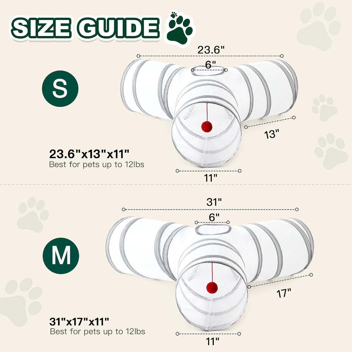 Love's cabin Cat Tunnel for Indoor Cats - White&Light Grey / M (31"x17"x11") - image 2