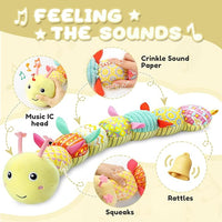 Baby Toys 0 to 12 Months, Musical Stuffed Animal Activity Soft Toys with Multi-Sensory Crinkle, Rattle and Textures, Infant Tummy Time Toys for Newborn Boys Girls, Caterpillar, Yellow