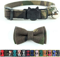 Cotton cat collar with removable bowtie, detachable bell and breakaway clasp