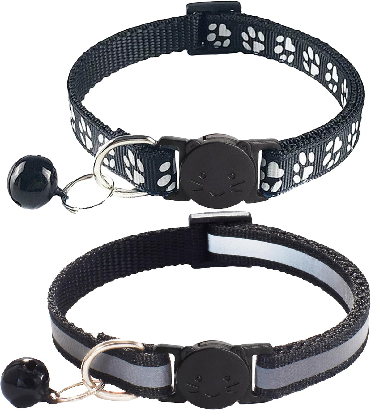 2 Pack Breakaway Cat Collars with Bells - Black