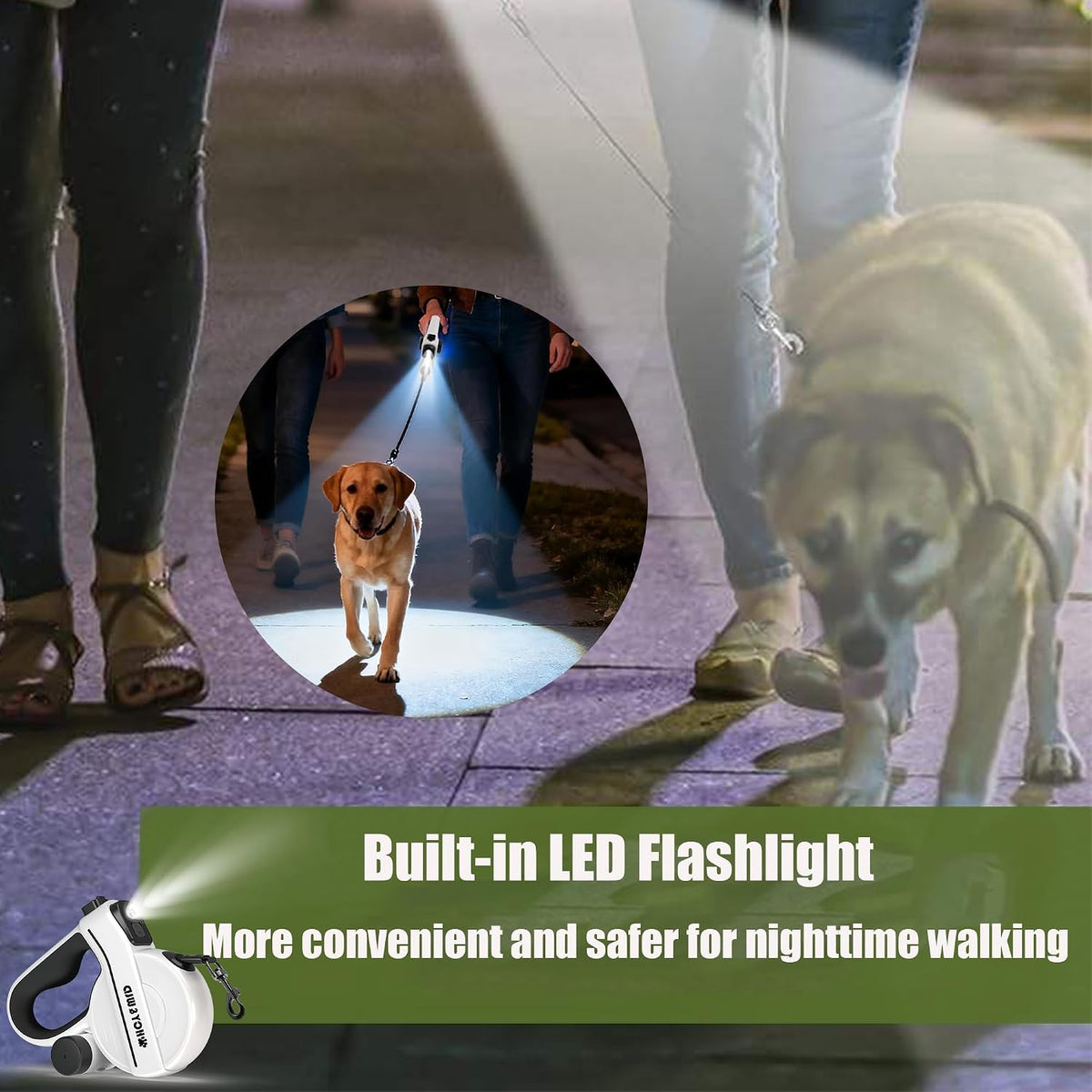 4-in-1 Retractable Dog Leash with LED Light & Dispenser & Poop Bags – Essentials for Dogs - M - With chew proof cable - image 2