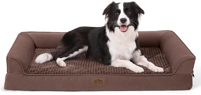 Orthopedic Dog Bed for Extra Large Dog, XL Pet Couch for XLarge Dog, Supportive Foam Bolster Sofa with Waterproof Lining Cover, Anti-Slip, Comfort, Washable, 42x30x7.5 in, U Shape, Brown