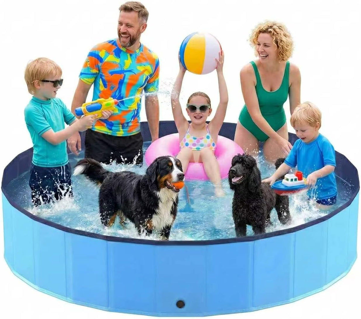 Foldable Dog Pool, Collapsible Dog Swimming Pool Hard Plastic Portable Pets Bath Tub for Dogs - New XXXXXL - 97"