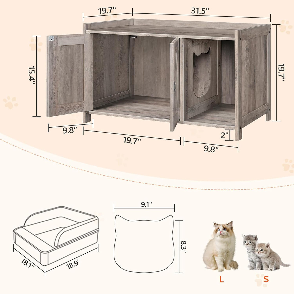 MAHANCRIS Cat Litter Box Enclosure - Greige - image 4